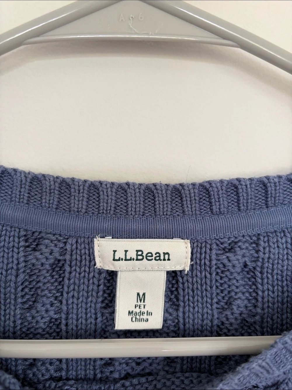 L.L. Bean Women's 100% Cotton Cable Crew Sweater in Dusty Blue